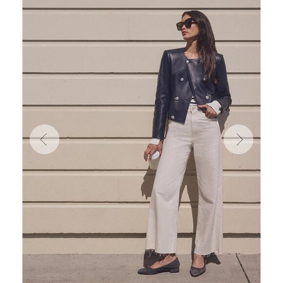 Veronica beard Ecru TAYLOR CROPPED WIDE-LEG high rise JEAN size 32/ US 14 - Picture 1 of 15